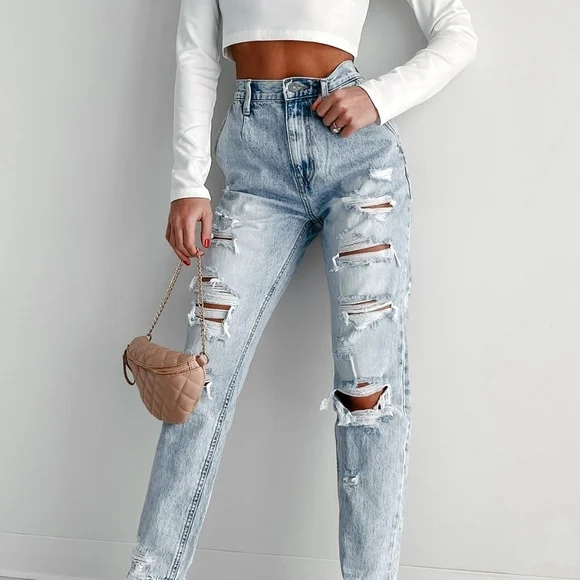 Light Washed Distressed Baggy Kancan Button Fly Denim Jeans - Picture 2 of 7